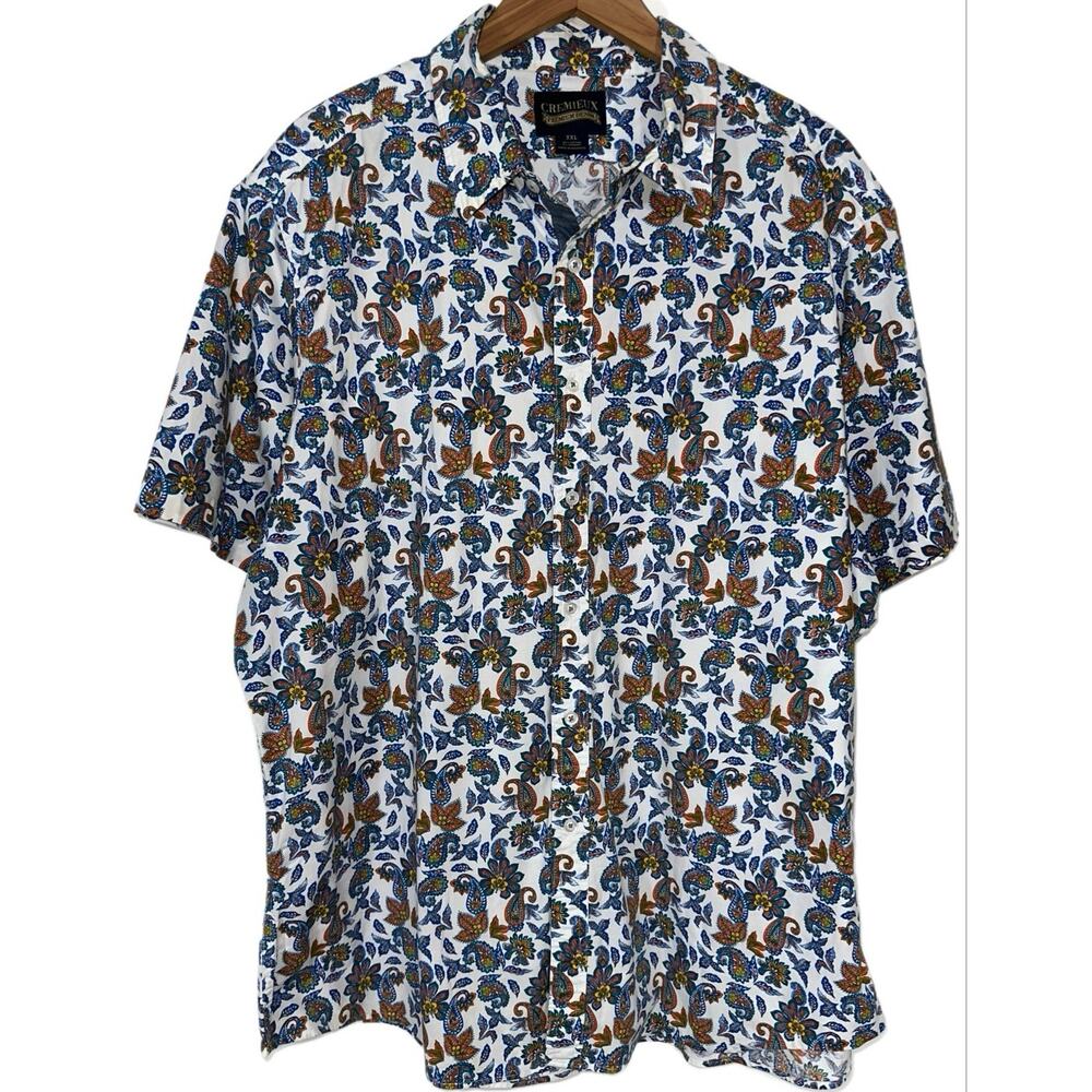 Cremieux Men's Blue Paisley Short Sleeve Button Down Cotton Stretch Shirt XXL